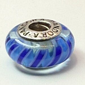 Pandora Blue Swirl Murano Glass Charm 925 ALE Threaded Core